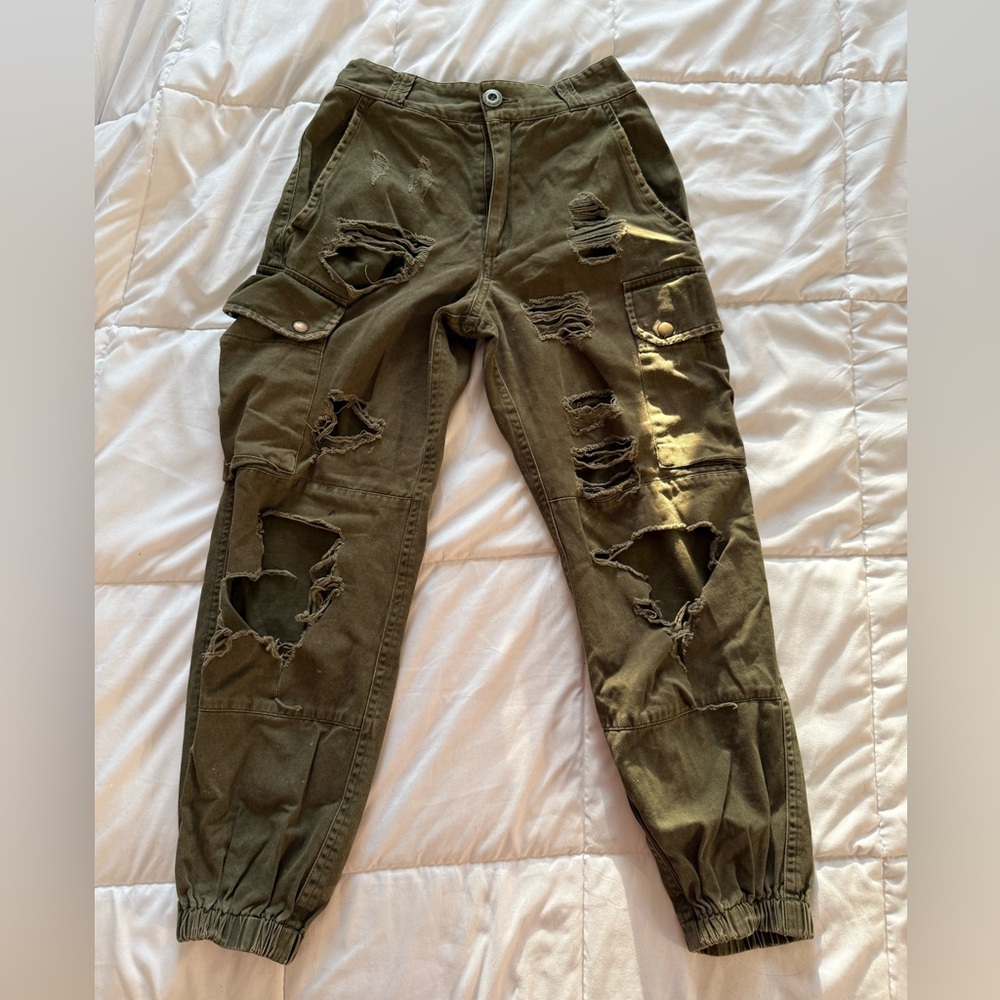 Carmar Denim Distressed Olive Green Cargo Pants